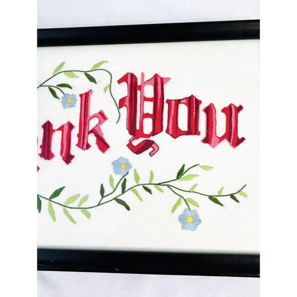 Vtg Framed Handwork Embroidery Needlework Thank You Floral Cross 21” x 10.75” - Picture 5 of 7
